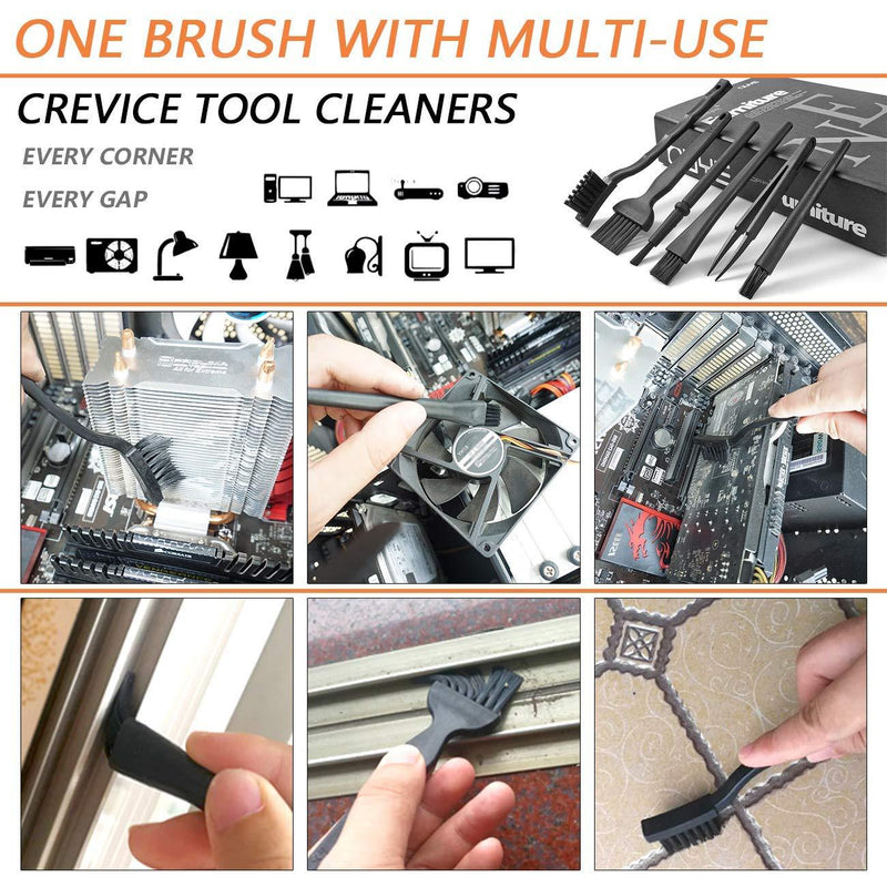 ELANE 6 Pcs Small Portable Plastic Handle Nylon Anti Static Brushes Brush Kit Multi-USE for Computer,Car Seat,Keyboard,Home