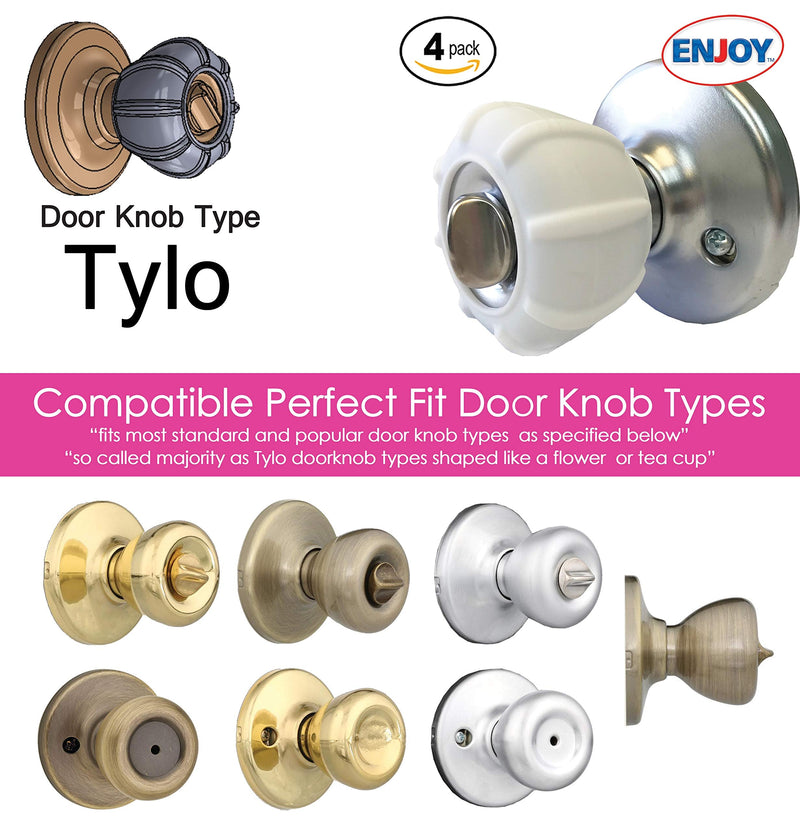 New Enjoy Cover - Door Knob Cover Grips Non Slip Arthritis & Senior Living Aids Grippy Easy Open Decorative. Simple Functional Effective Solution- 4 Pack (White, Tylo)