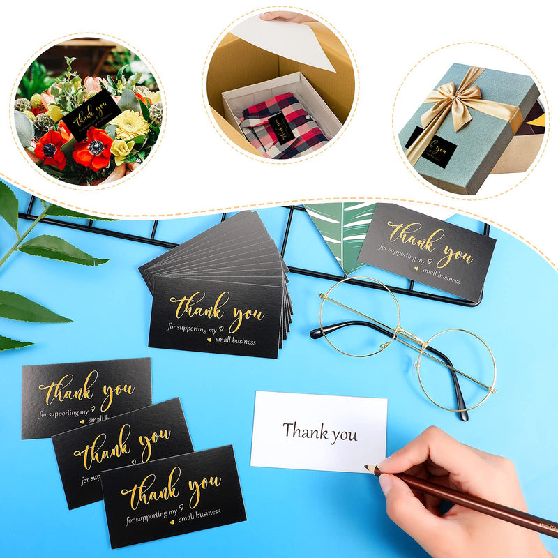 620 Pieces Thank You Cards and Stickers Set Thank You Gold Foil Stickers Thank You for Supporting My Small Business Stickers with Resealable Packaging Bag, Suitable for Business Owners (Black) Black