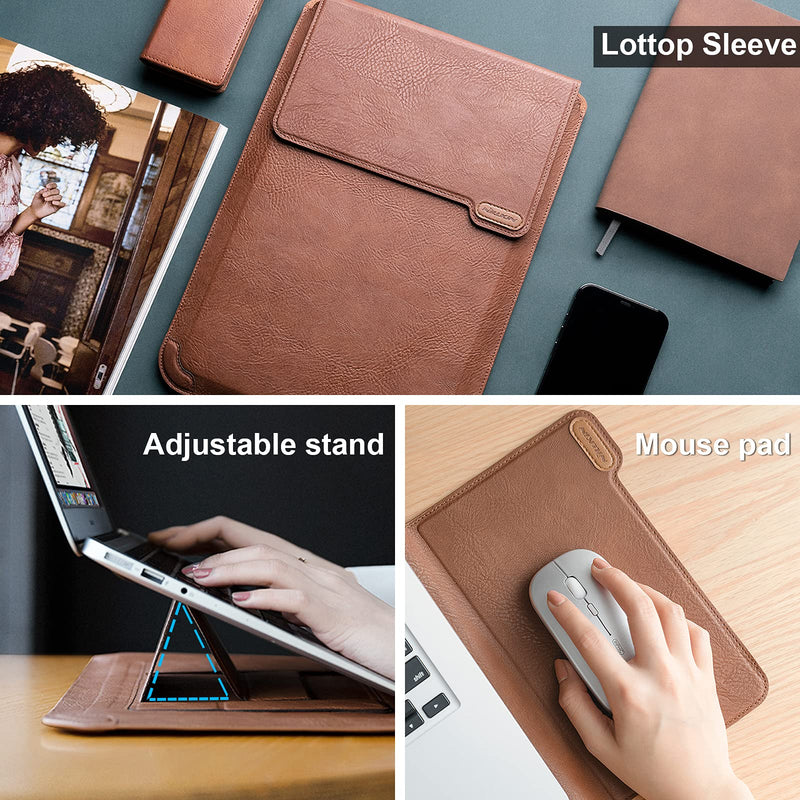Nillkin 13 inch Laptop Sleeve Case Laptop Stand Adjustable, Computer Shock Resistant Bag with Mouse Pad for 13" MacBook Pro and MacBook Air, XPS 13, Surface Book 13.5", 12.9" New iPad Pro, Brown