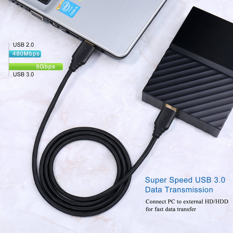 Besgoods 4-Pack 1M/3Ft Short USB 3.0 A to A Cable Braided Type A Male to Male USB Cable Double End Cord Compatible for Hard Drive Enclosures, Laptop Cooling Pad, DVD Players - Black Black Black Black Black