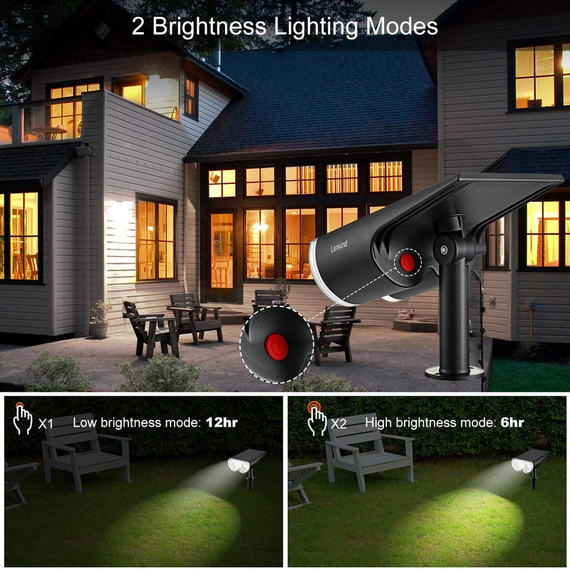 Linkind StarRay 16 LEDs Solar Landscape Spotlights, Dusk-to-Dawn IP67 Waterproof Solar Powered Spot Lights, 6500K Daylight White, Outdoor Wall Lights for Garden Yard Driveway Porch Walkway, 2 Pack