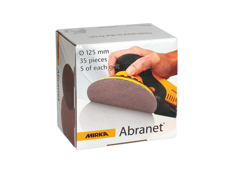 Mirka Abranet mesh sanding discs Ø 125 mm Velcro / mix pack 5 of each grain size 80, 120, 180, 240, 320, 400, 600 / 35 pieces / for all 125 mm eccentric sanders and grinders Mix 1