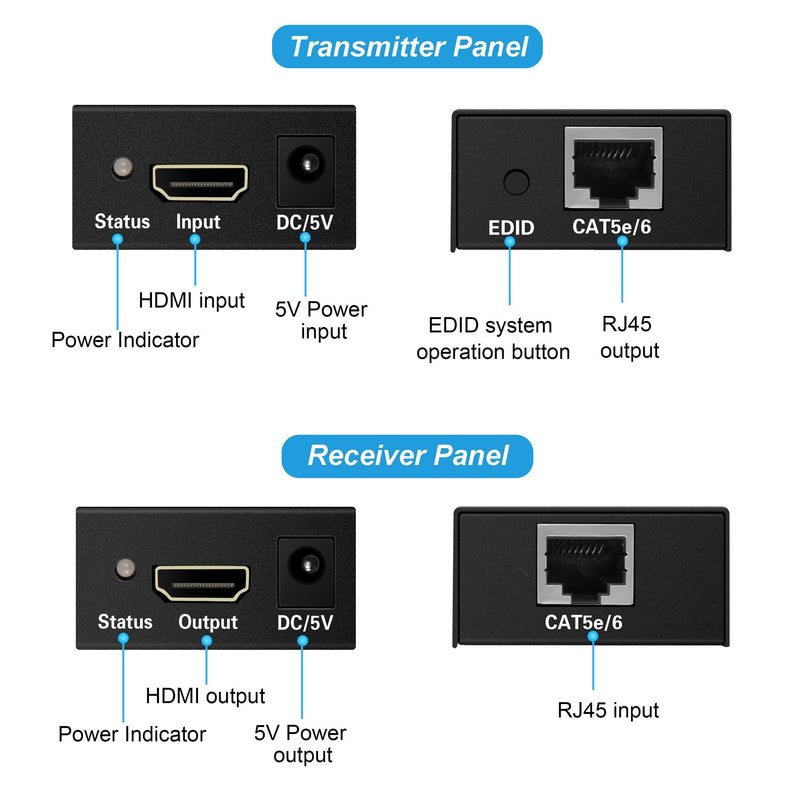 196ft/60m HDMI Extender, avedio links HDMI Extender Over Cat 5e/6/7, Digital HDMI Ethernet Extender Adapter Support Full HD 1080P 3D, EDID Copy, Deep Color, Compatible with Fire Stick, Roku, Blue-ray HDMI Extender 60m