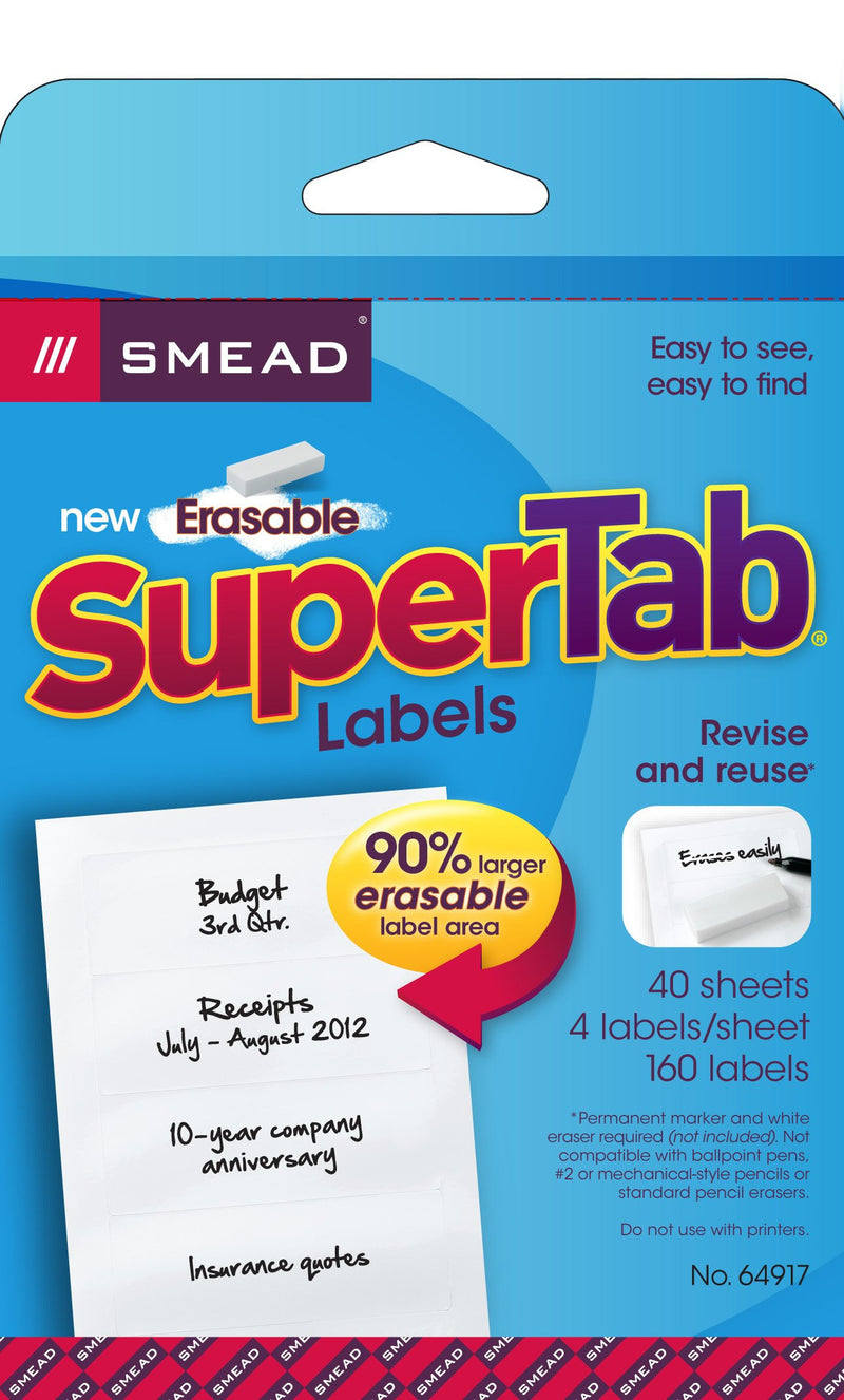 Smead Erasable SuperTab File Folder Labels, White, 160 Labels per Pack (64917)