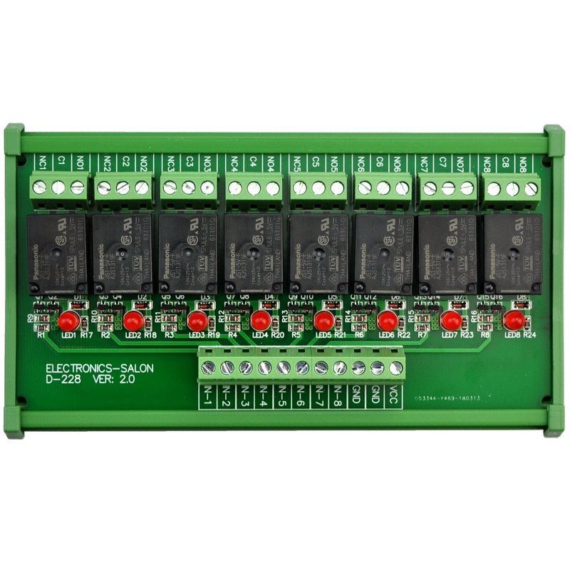 Electronics-Salon DIN Rail Mount 8 SPDT Power Relay Interface Module. (Operating Voltage: DC 5V) Operating Voltage: DC 5V