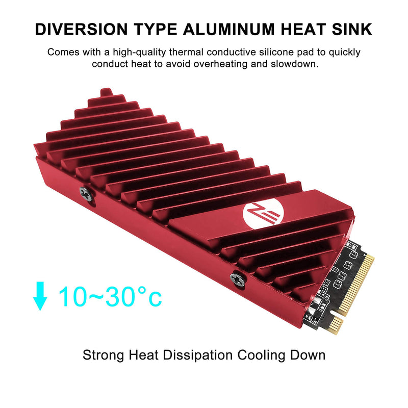 EZDIY-FAB M.2 SSD heatsink 2280, Double-Sided Heat Sink, High Performance SSD Radiator for PC / PS5 for PCIE NVME M.2 SSD or SATA M.2 SSD- Red