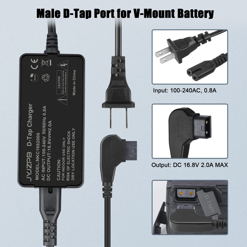 JYJZPB D-Tap Quick Charger for V-Mount/V Lock/Gold Mount Battery Charger, Compatible for Sony BP-U65 BP-U68 HDW-800P HDW-F900R PDW-680 PDW-850 DSR-650PProfessional Video Camcorder [Output: 16.8V 2A]