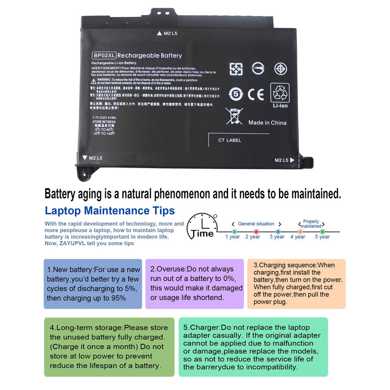 BP02XL 849909-850 Battery for HP Pavilion 15t-au100 15t-au000 15-au062nr 15-au091nr 15-au063cl 15-au023cl 15-au123cl 15-au165cl 15-au010wm 15-au003ne 15-au030wm 15-au018wm 15z-aw000 849909-855 BPO2XL