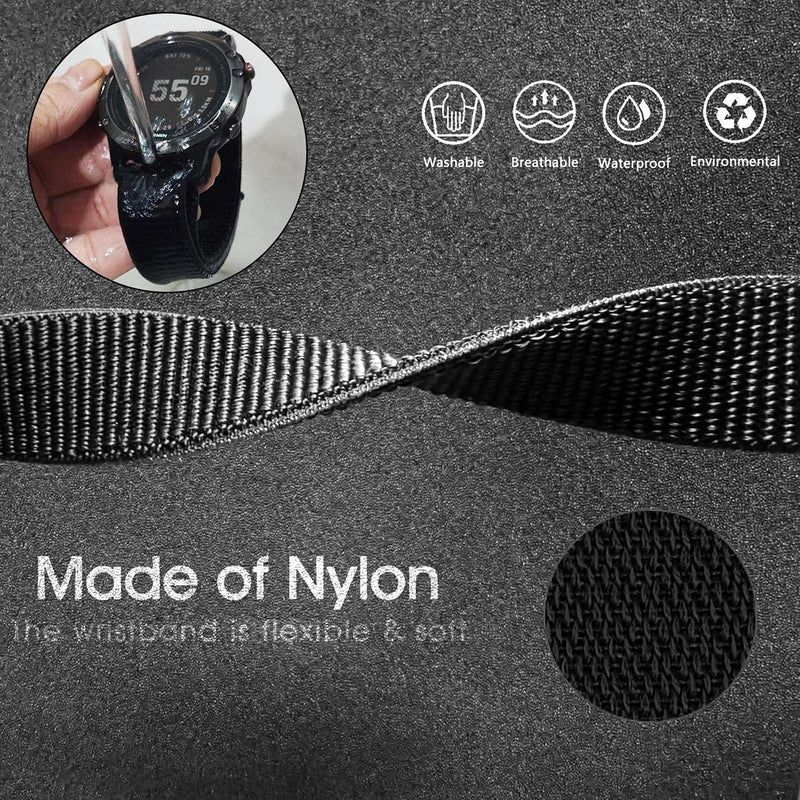 Abanen Hook and Loop Quick Dry 20mm Watch Band for Fenix 6S / Fenix 5S / Descent Mk2S, Woven Nylon Ultralight Sport Wristband Strap for Garmin Fenix 6S Pro/Sapphire,Fenix 5S Plus Black