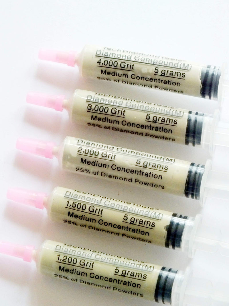 TechDiamondTools Set of 5 Diamond Compound Polishing Paste 1200 1500 2000 3000 4000 Grit for Marble Glass Metal Rock Jewelry Resin Silver Gemstone with 25% of Diamond Powder USA Made 4000 3000 2000 1500 1200 grit