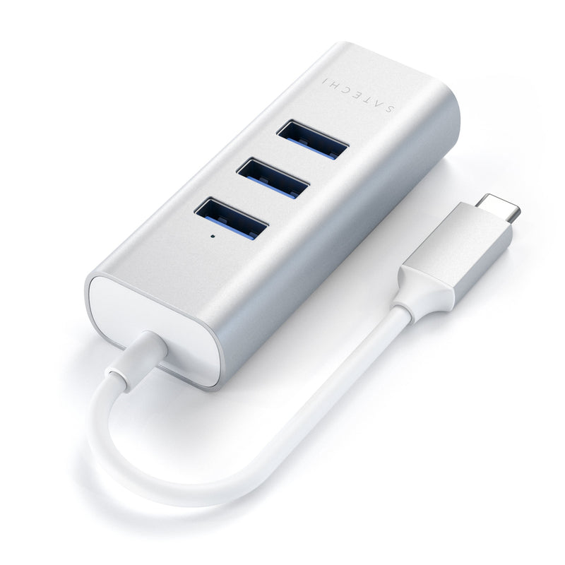 Satechi Type-C 2-in-1 USB 3.0 Aluminum 3 Port Hub with Ethernet - Compatible with 2020/2018 MacBook Air, 2020/2018 iPad Pro, 2019/2018/2017 MacBook Pro (Silver) Silver
