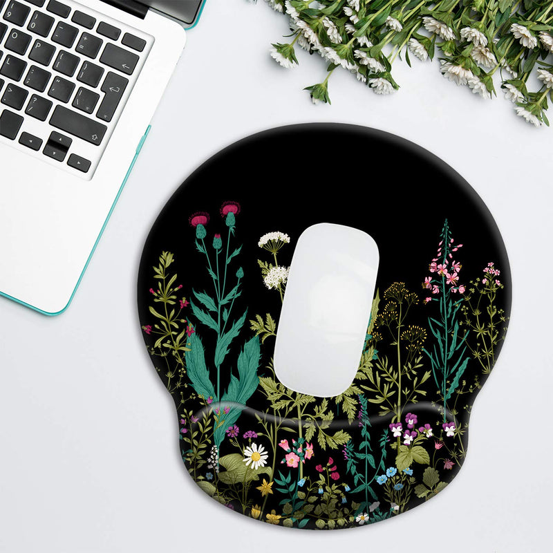 Ergonomic Mouse Pad with Wrist Support Gel [30% Larger], iDonzon Cute Soft Wrist Rest Pad with Non-Slip Rubber Base, Easy Typing & Pain Relief - Garden Flowers