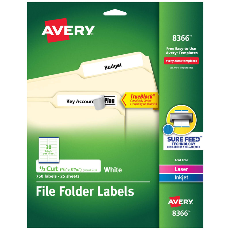 Avery File Folder Labels with Permanent Adhesive, 750 White Labels -- Great for Home Organization (8366) 750 Labels