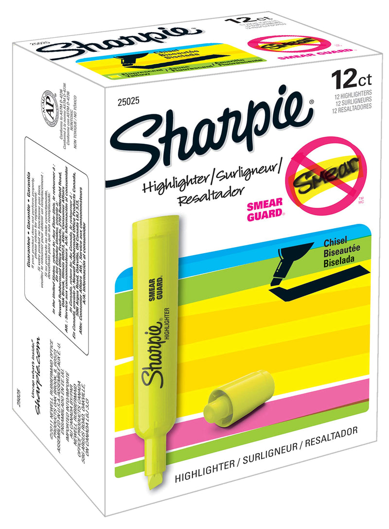 Sharpie Tank Highlighters | Chisel Tip Yellow Highlighter Pens, 12 Count 12-Count