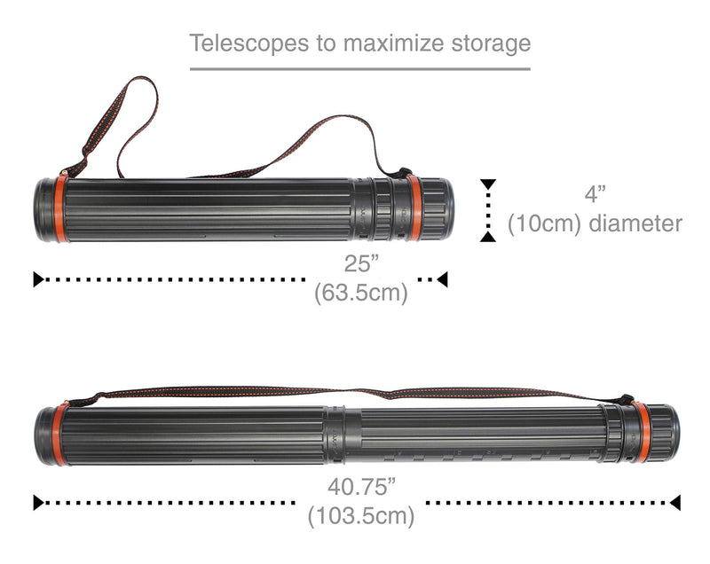 VViViD Extra Large Telescoping Black Plastic Transit Document & Poster Storage 25 Inches x 4 Inches Tube W/Adjustable Nylon Carrying Strap 25" x 4"