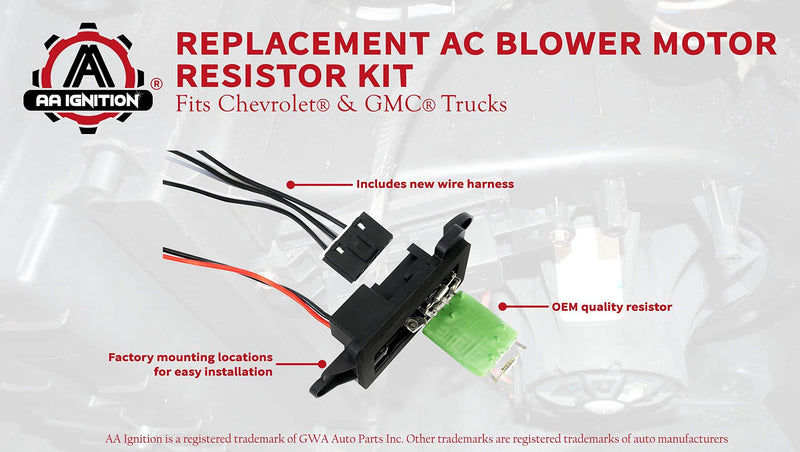 AC Blower Motor Resistor Kit with Harness - Replaces 89019088, 973-405, 15-81086, 22807123 - Compatible with Chevrolet, GMC & Cadillac Vehicles - Silverado, Tahoe, Suburban, Avalanche, Sierra, Yukon