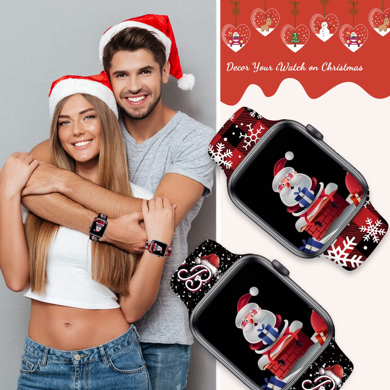 2 Pack Holiday Watch Bands for Apple Watch Band 38mm/40mm/41mm/42mm/44mm/45mm for iWatch SE/Series 7 6 5 4 3 2 1, Replaceable Soft Silicone Cute Pattern Printed Sport Watch Bands Christmas Believe Snowflake