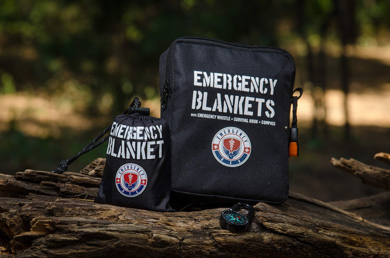 Emergency Blanket Survival Kit - 4 Mylar Reflective Thermal Blankets, Compass, Emergency Whistle - Perfect Addition to First Aid Supplies, and Bug Out Survival Gear