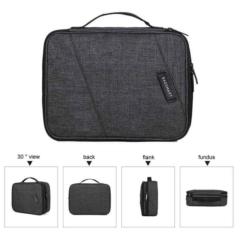 Electronic Organizer, BAGSMART Accessories Organizer Travel Double Layer Electronics Bag Large for 10.5 inch iPad Pro, Adapter, Cables, Black 4-black-large