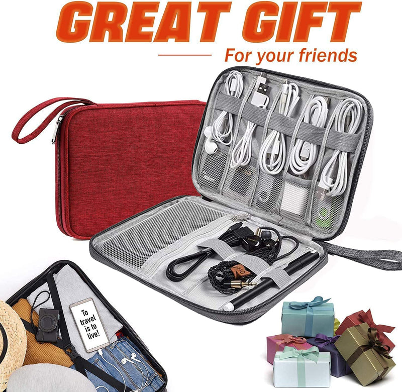 Electronic Organizer Travel Universal Cable Organizer Electronics Accessories Cases for Cable, Charger, Phone, USB, SD Card,1Pack Red Single Layer/9.85”x7.48”x0.79”