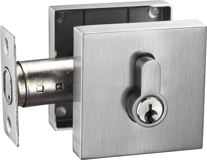 Berlin Modisch Contemporary Square Single Cylinder Deadbolt Lock for Front Door Entrance Modern High Security Heavy Duty â€“ Satin Nickel Finish Brushed Nickel Finish Deadbolt [Single Cylinder]