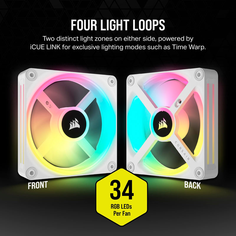 Corsair iCUE LINK QX120 RGB 120mm Magnetic Dome RGB Single Fan - White Single (120mm)