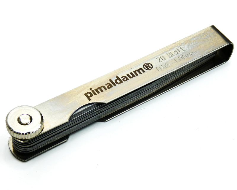 PIMALDAUM® feeler gauge 20 blades, 0.05-1.00 mm, according to DIN 2275, manganese steel for simple and precise measurement and testing of gap widths, thicknesses and distances/gaps