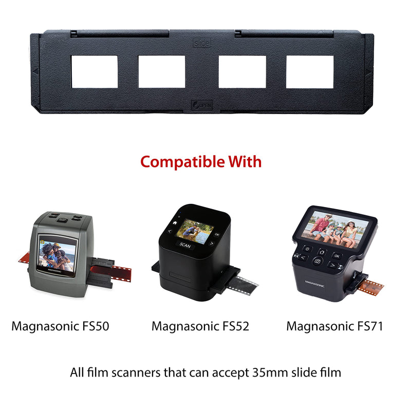 Magnasonic Long Tray Slide Film Holder for 35mm Compatible Film Scanners, Holds 4 Slides to Speed up Processing Time, Easy to Use, Gently Flattens and Protects Film Edges - Set of 3 (ST01)
