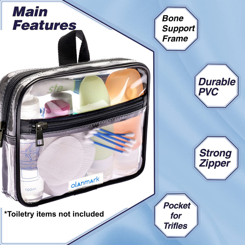 TSA Approved Toiletry Bag 3-1-1 Clear Travel Cosmetic Bag with Handle - Quart Size Bag with Zipper - Carry-on Luggage Clear Toiletry Bag for Liquids - Airport Airline TSA Compliant Bag for Man Women Black