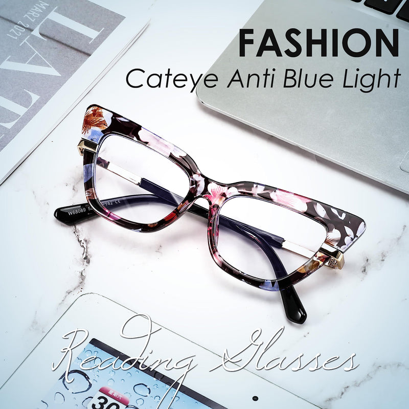 FEISEDY Cateye Blue Light Blocking Glasses for Women Fashion Cat Eye Frame Glasses B2984 002 Colored Frame 52 Millimeters