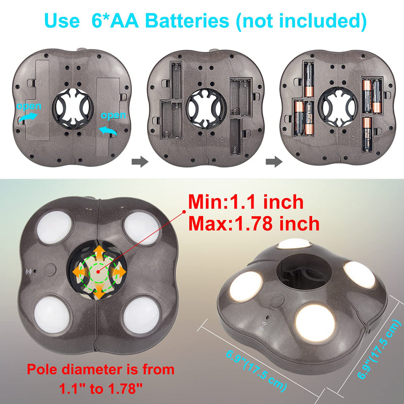 BIGMONAT Patio Umbrella Light Battery Operated, Outdoor Table Umbrella Lights with Remote, Super Bright Color Changing Pole Light, Wireless Tent Lights for Camping, 250 Lumens Brown