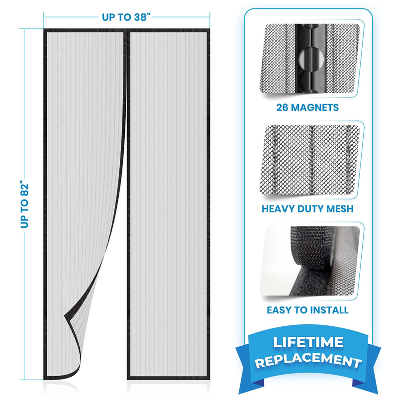 Flux Phenom Magnetic Screen Door - Keep Bugs Out, Let Cool Breeze In - Self Sealing Magnets, Heavy Duty Retractable Mesh Net Closure - Curtain Works With Pets, Sliding Door, Front Doors - 38 x 82 Inch