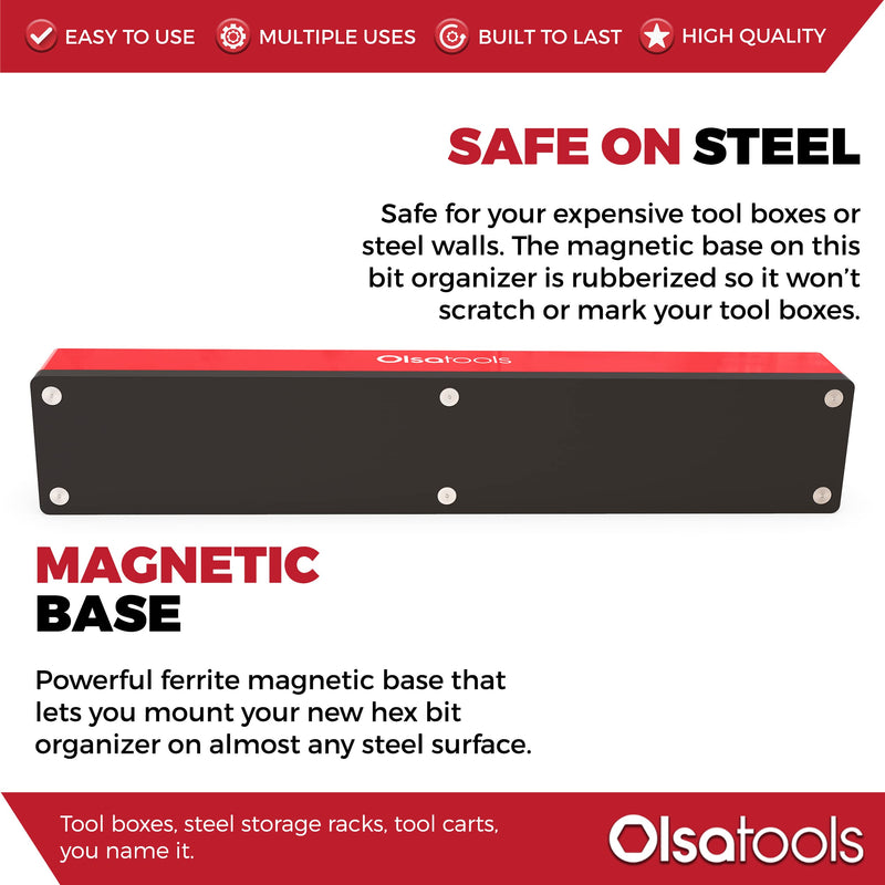 Olsa Tools Hex Bit Organizer with Magnetic Base | Professional Quality Hex Bit Holder for Your Specialty, Drill or Tamper Bits (Red) Red