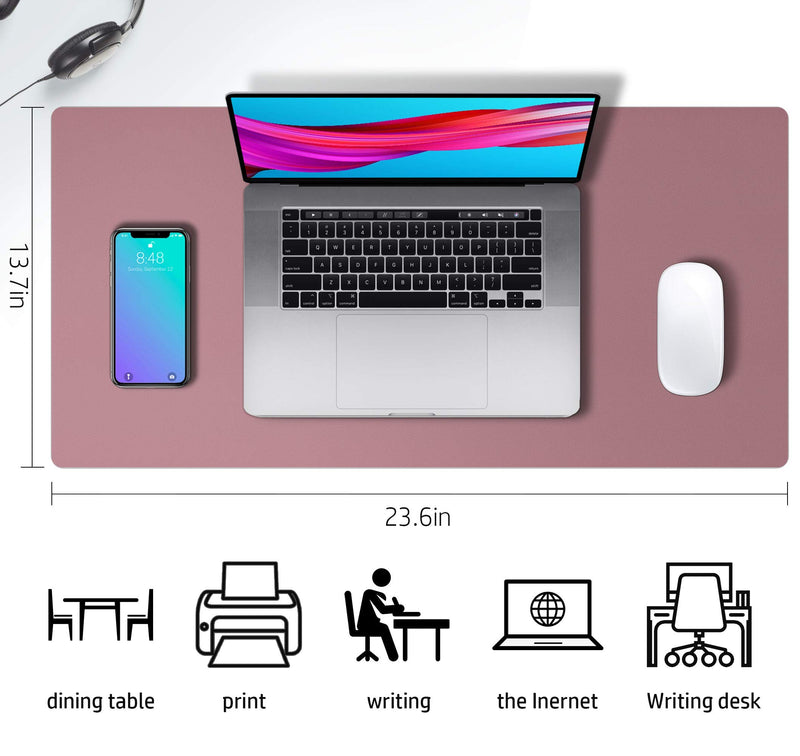 Leather Desk Pad Protector,Mouse Pad,Office Desk Mat,Non-Slip PU Leather Desk Blotter,Laptop Desk Pad,Waterproof Desk Writing Pad for Office and Home (Dark Pink,23.6" x 13.7") 23.6" x 13.7" Purple