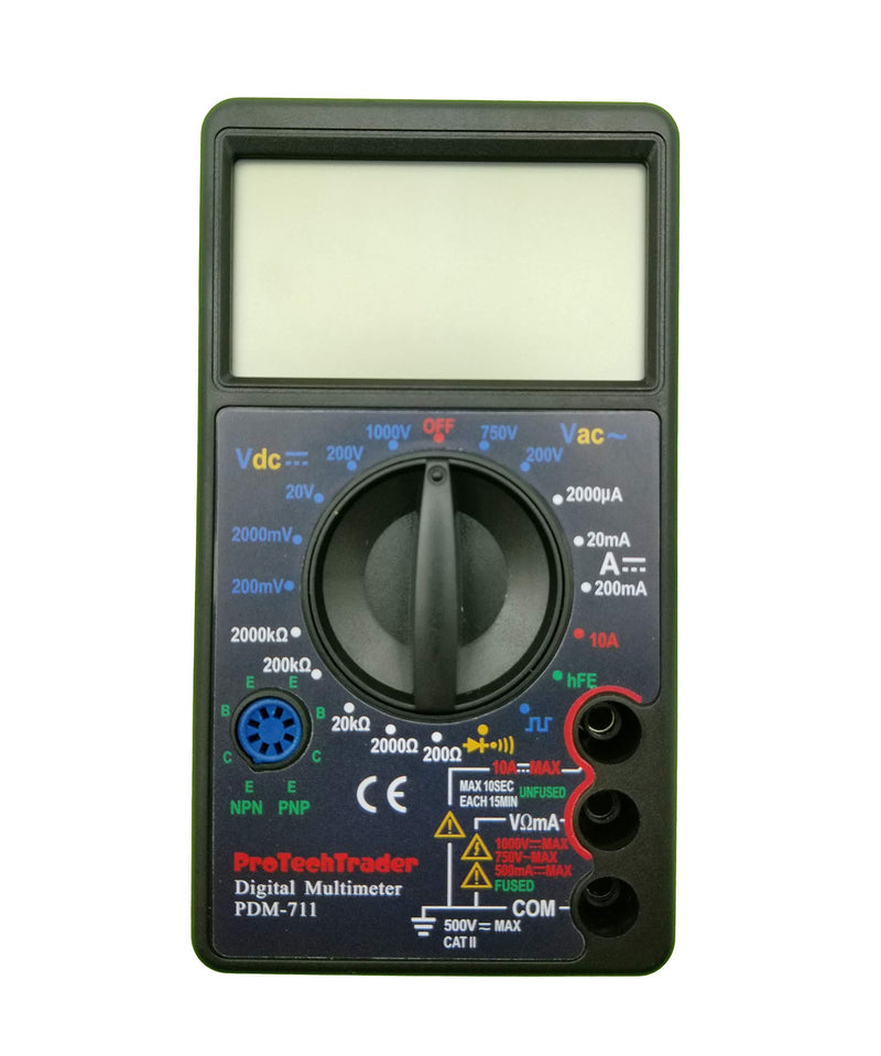 Large Screen Digital Multimeter - Volts Ohms Amps Transistor (hFE) Square Wave Output Diode & Audible Continuity Tester with Buzzer Large Screen Multimeter PDM711