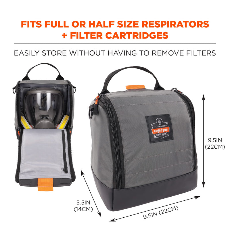 Ergodyne Arsenal 5185 Respirator Mask Storage Bag, Fits Half and Full Face Respirators, Zipper and Magnetic Closure, Gray