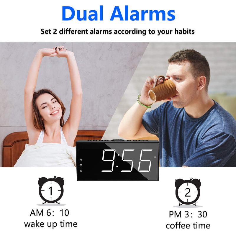 Alarm Clock for Bedroom, 2 Alarms Loud LED Big Display Clock with USB Charging Port, Adjustable Volume, Dimmable, Snooze, Plug in Simple Basic Digital Clock for Deep Sleepers Kids Elderly Home Office White Digits