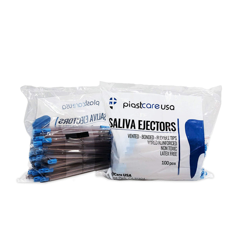 100 Dental Disposable Saliva Ejectors, Clear Body Blue Tip, Evacuation Suction Tips, Bag of 100