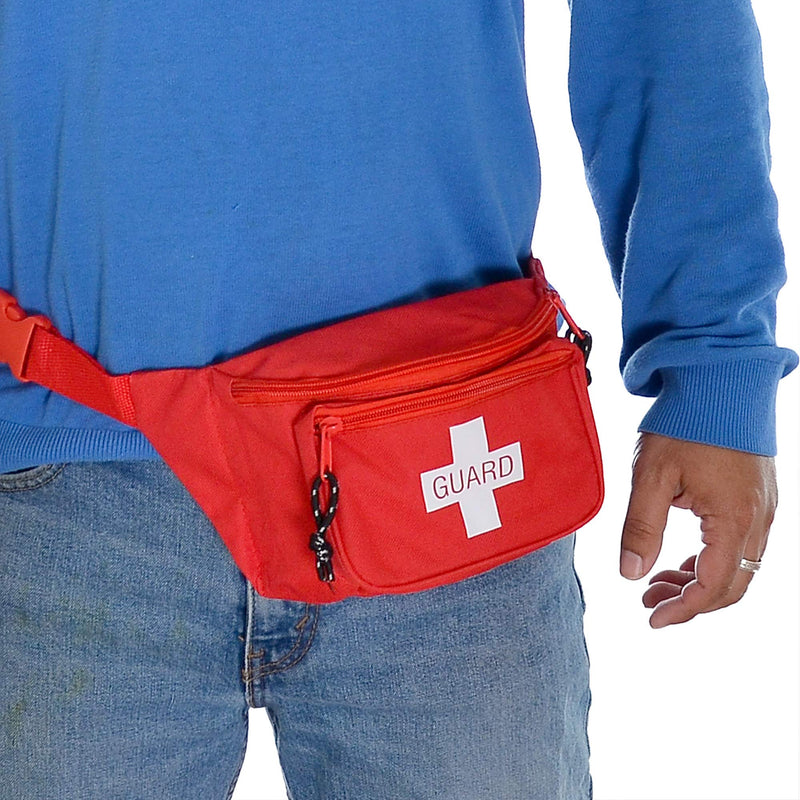 Dealmed Lifeguard Fanny Pack with Logo, E-Z Zipper Design and 3 Pockets, Red (1) 1