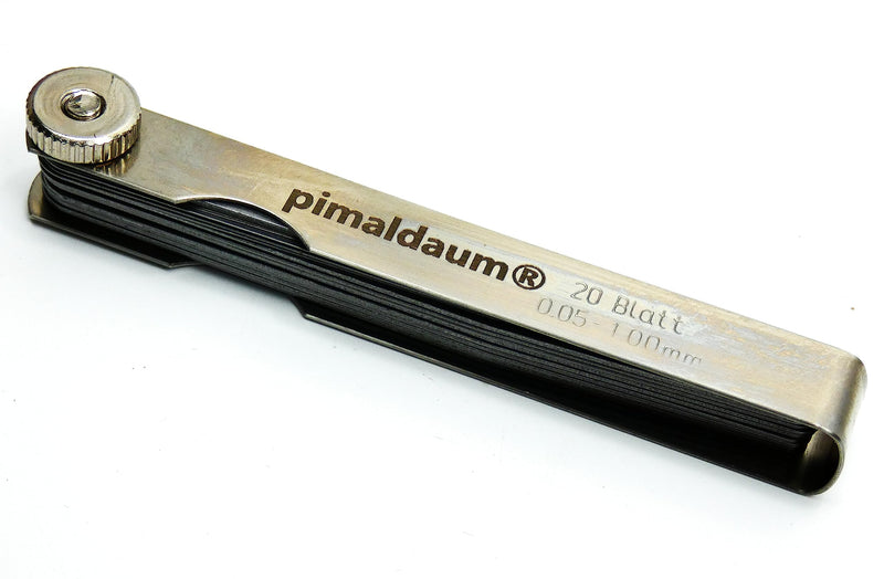 PIMALDAUM® feeler gauge 20 blades, 0.05-1.00 mm, according to DIN 2275, manganese steel for simple and precise measurement and testing of gap widths, thicknesses and distances/gaps