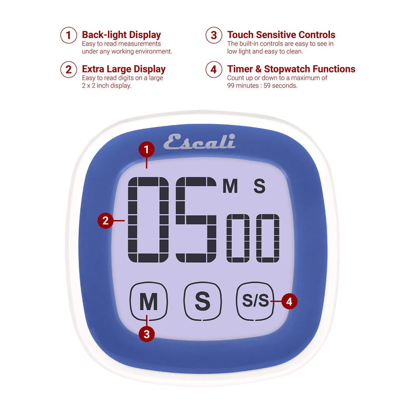 Escali Touch Screen LCD Display Digital Timer, Blue