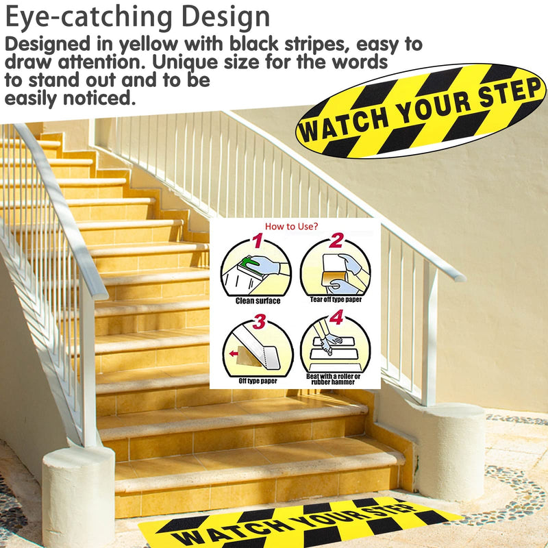 3Pack Watch Your Step Non-Slip Stair Warning Sticker Adhesive Tape Help Prevent Falls Anti Slip Abrasive Treads for Workplace or Home Safety Wet Floor Caution, 6" x 24"