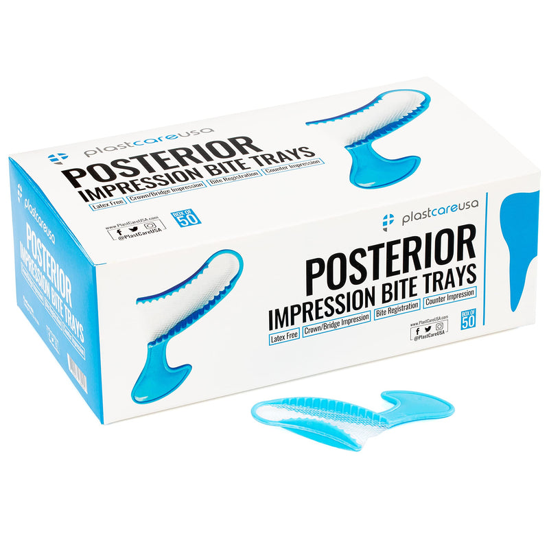 50 Posterior Blue Disposable Dental Bite Registration Trays, Dental Tools for Impressions, Mouth Trays for Teeth Molds, 1 Box of 50 Bite Trays