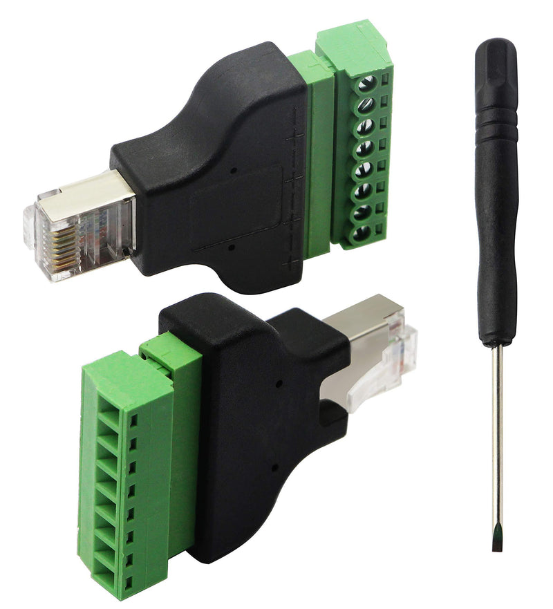zdyCGTime RJ45 Male Plug to 8P 8C Female Bolt Screw Type terminals Ethernet Net Network Plug Cable for AV CCTV UTP DVR Cat5 Cat5e Cat6 Cat7 in-Line Coupler 300V 8A(2 Pack/M) Dividable/Male