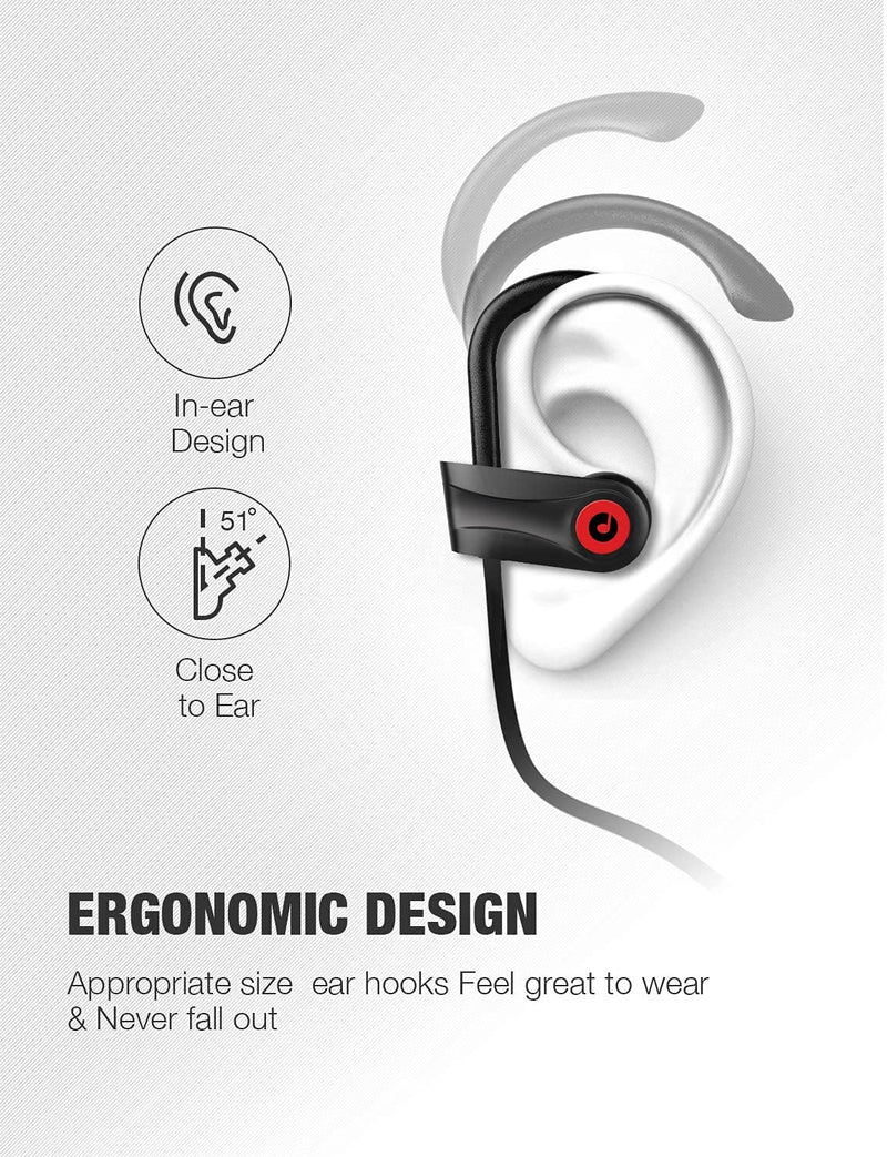 Wireless Headphones, Otium Bluetooth Running Headphones Sports Earbuds, IPX7 Waterproof Stereo Earphones for Gym Running 10 Hours Playtime Noise Cancelling Headsets Black