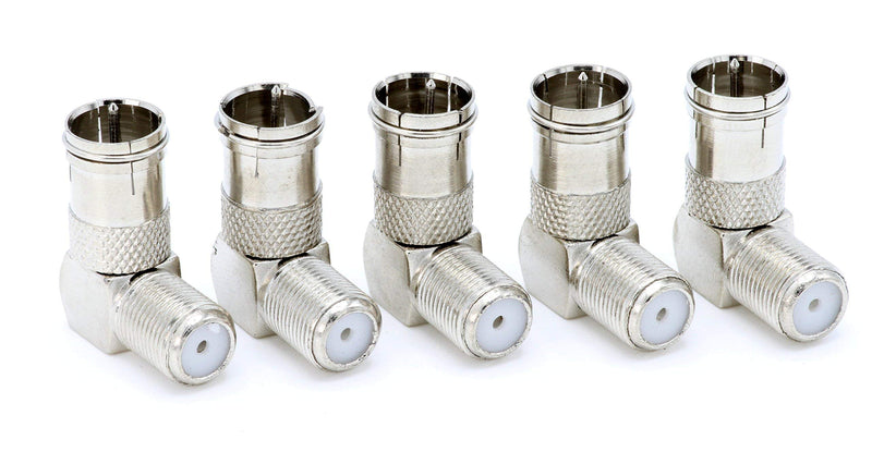 Push On and Right Angle Coax Connector - Push On F Connector Male to Screw On Female Adapter - Pack of 4 4 Pack Silver
