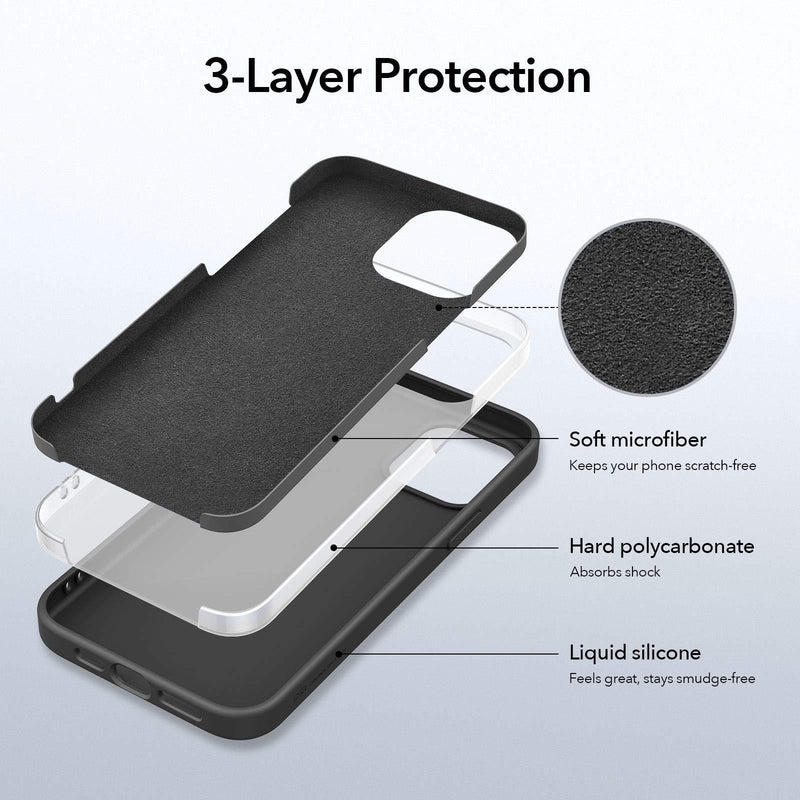 ESR Premium Silicone Designed for iPhone 12 Case and iPhone 12 Pro Case,[Liquid Silicone] [Soft Touch Gel Rubber] [Full Body Shockproof Protection] [Microfiber Lining], (2020) 6.1" - Black