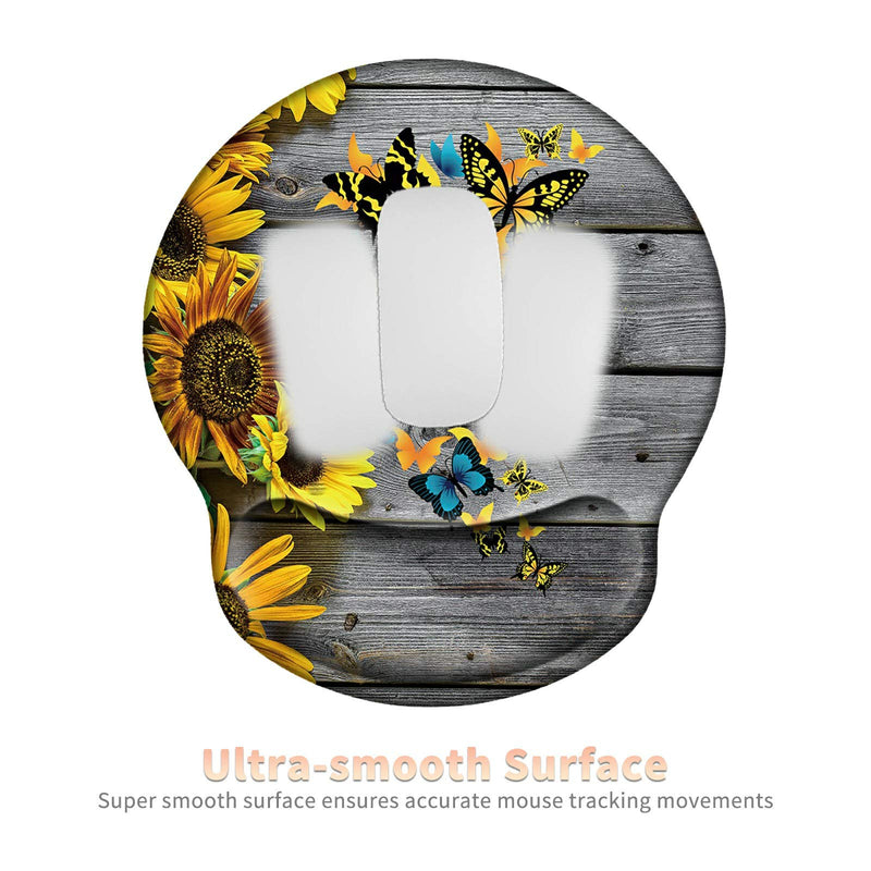 Ergonomic Mouse Pad with Wrist Support Gel Mouse Pad with Wrist Rest, Cute Gaming Mousepad Butterfly Sunflower Design Smooth Surface Non Slip Rubber Base for Computer Home Office with a Coasters