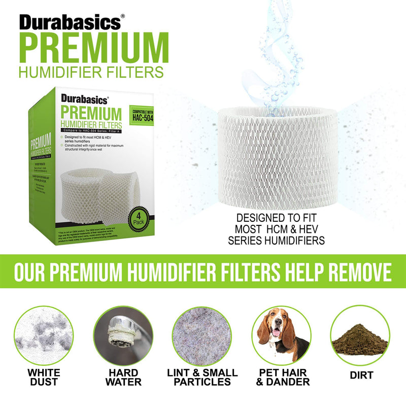 Durabasics 4 Pack of Premium Humidifier Filters Compatible with Honeywell Humidifier Filter HAC-504, HAC-504AW & Honeywell Filter A | Replacement for Honeywell Filter HCM 350 & Cool Mist Humidifiers